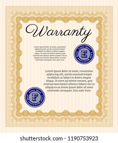 Orange Formal Warranty Certificate template. Complex background. Vector illustration. Money design. 