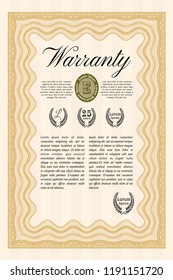 Orange Formal Warranty Certificate template. Elegant design. With complex linear background. Customizable, Easy to edit and change colors. 