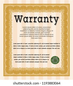 Orange Formal Warranty Certificate template. With background. Customizable, Easy to edit and change colors. Artistry design. 