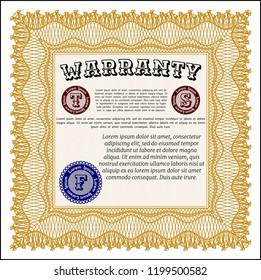 Orange Formal Warranty Certificate template. With background. Sophisticated design. Customizable, Easy to edit and change colors. 