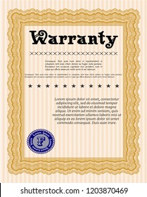 Orange Formal Warranty Certificate template. With great quality guilloche pattern. Lovely design. Customizable, Easy to edit and change colors. 