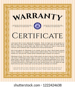 Orange Formal Warranty Certificate template. Lovely design. Customizable, Easy to edit and change colors. With complex background. 