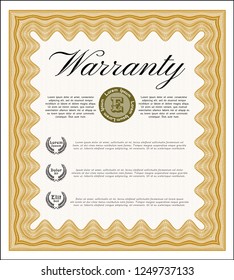 Orange Formal Warranty Certificate template. Lovely design. With complex background. Detailed. 