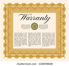 Orange Formal Warranty Certificate template. Beauty design. Customizable, Easy to edit and change colors. With great quality guilloche pattern. 