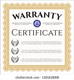 Orange Formal Warranty Certificate template. With background. Superior design. Vector illustration. 