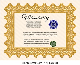Orange Formal Warranty Certificate template. Good design. Easy to print. Vector illustration. 