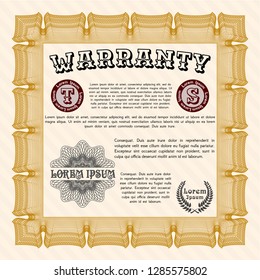 Orange Formal Warranty Certificate template. Good design. Detailed. With background. 