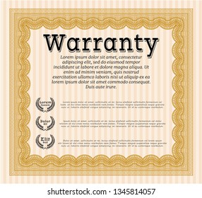 Orange Formal Warranty Certificate template. Nice design. Easy to print. Detailed. 