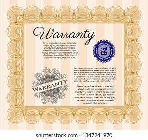 Orange Formal Warranty Certificate template. With guilloche pattern and background. Vector illustration. Money design. 