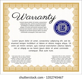 Orange Formal Warranty Certificate template. Perfect design. With guilloche pattern. Vector illustration. 