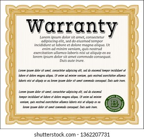 Orange Formal Warranty Certificate template. Retro design. Customizable, Easy to edit and change colors. With great quality guilloche pattern. 