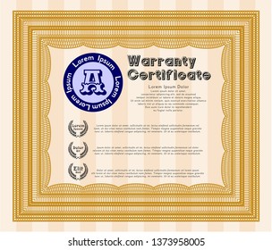 Orange Formal Warranty Certificate template. Beauty design. With quality background. Vector illustration. 