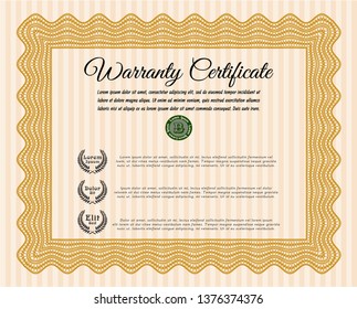 Orange Formal Warranty Certificate template. Elegant design. Customizable, Easy to edit and change colors. With complex linear background. 