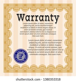 Orange Formal Warranty Certificate template. Vector illustration. Printer friendly. Retro design. 