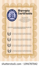 Orange Formal Warranty Certificate template. With great quality guilloche pattern. Money style design. Customizable, Easy to edit and change colors. 