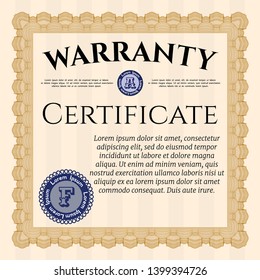 Orange Formal Warranty Certificate template. With background. Nice design. Customizable, Easy to edit and change colors. 