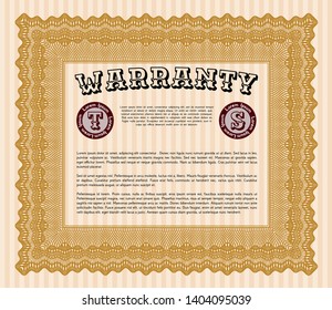 Orange Formal Warranty Certificate template. Modern design. Detailed. With complex background. 