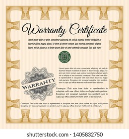 Orange Formal Warranty Certificate template. Elegant design. Detailed. With quality background. 