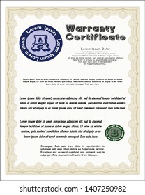 Orange Formal Warranty Certificate template. Good design. Detailed. With background. 