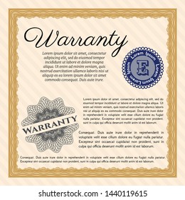 Orange Formal Warranty Certificate template. Printer friendly. Vector illustration. Good design. 