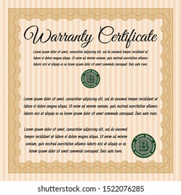 Orange Formal Warranty Certificate template. With complex background. Detailed. Superior design. 