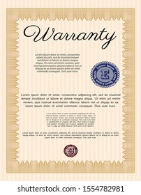 Orange Formal Warranty Certificate template. Superior design. Detailed. With great quality guilloche pattern. 