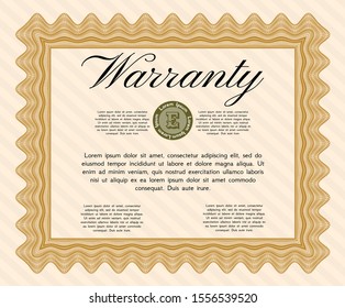 Orange Formal Warranty Certificate template. Easy to print. Excellent design. Detailed. 