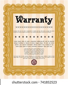 Orange Formal Warranty Certificate template. Cordial design. Detailed. With great quality guilloche pattern. 