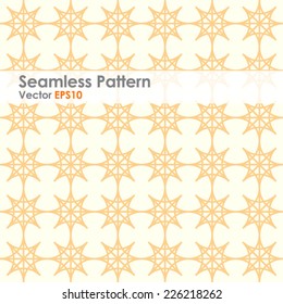 Orange four angle star seamless pattern on pastel background. Abstract star pattern in modern and vintage style for design.