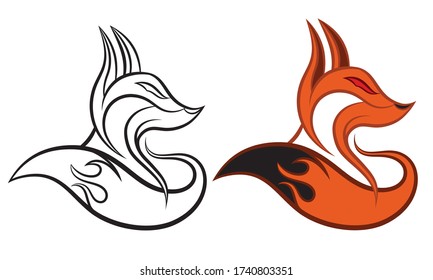 Orange fox with black and white, white background, vector illustration