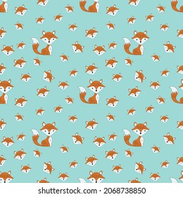 Orange fox cartoon pattern seamless for background or fabric. 
