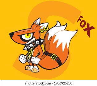 Orange Fox. Hard rock super dog on yellow background.