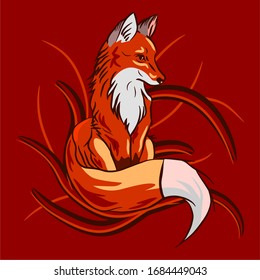 Orange fox. Fox logo. Fox with big tail