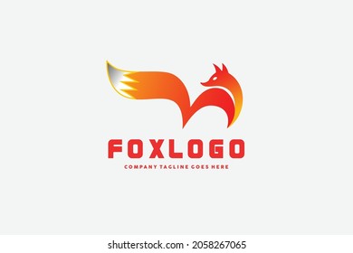 orange fox logo design template illustration, simple orange fox in black background, usable vector logo design template for technology, business, industry, web icon