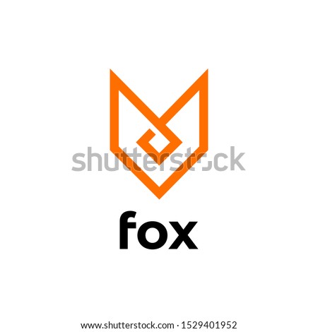 Orange fox logo in monoline style. wolf icon