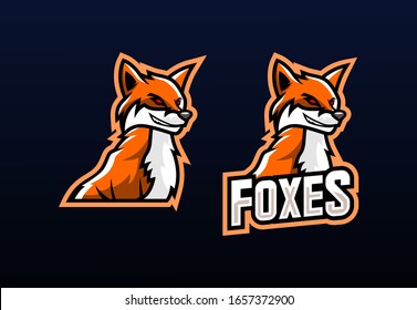 the orange fox mascot with an evil smile or smirk faces sideways suitable for team logo or esport logo  and mascot logo, or tshirt design