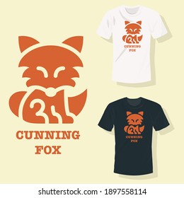 Orange Fox sitting logo with text as cunning fox T shirt clothing fashion design