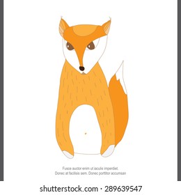 orange fox sitting on a white background . card , poster . vector background