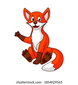 An orange fox is sitting. With a raised paw. Vector illustration.