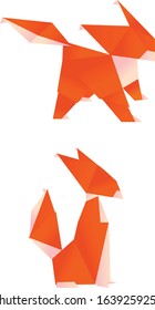 Orange Fox in the style of origami. Fox can use logo or icon. Vector Origami Fox. Paper fox.