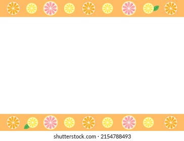 Orange frame with citrus fruits (orange, lemon, pink grapefruit)