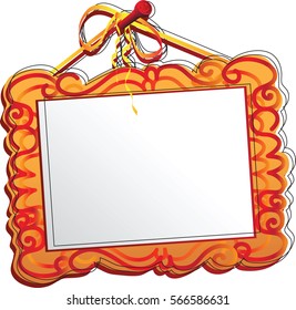 Orange frame of the picture. A stylized wood frame with pattern for photography or painting, children's drawing, diploma, certificate.