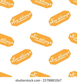 Orange free delivery tags on a white background for promotional purposes