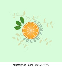Orange fresh fruit concept with leaves, top view with leaf branch illustration of health and spirit. Vector illustration