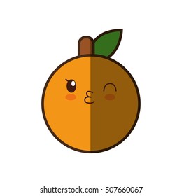 orange fresh fruit kawaii style isolated icon vector illustration design