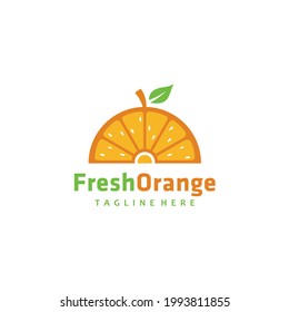 Orangefarbene frische Obstmarken-Design, Vektorgrafik