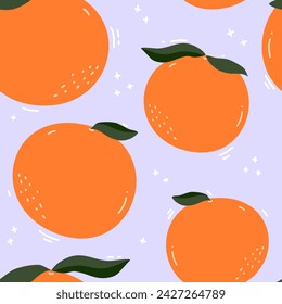 orange fresh fruity illustrations in soft purple background wallpaper seamless pattern 