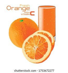 Orange, Fresh orange, High vitamin C, Vector concept for design