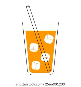 Orange fresh juice drink glass on white background. Vector flat illustration