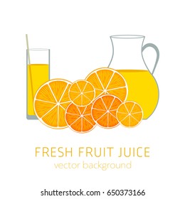 orange fresh juice, fruit, vector background, healthy eating, postcard